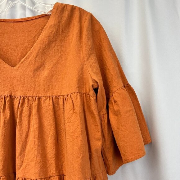 Shein Womens Orange V-Neck Short Sleeve Ruffle Short Mini Dress Size Medium - Picture 4 of 9